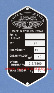 Výrobní štítek JAWA 21-obsah 49