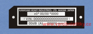 Výrobní štítek KAWASAKI HEAVY INDUSTRIES pro tisk čísel