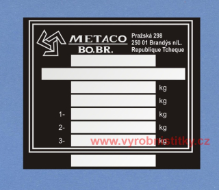 Výrobní štítek METACO hmotnosti pro 3 nápravy