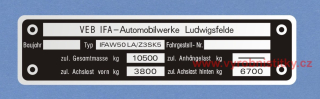 Výrobní štítek IFA Automobilwerke Ludwigsfelde