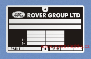 Výrobní štítek ROVER GROUP LTD