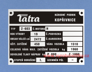 Výrobní štítek T603 - 2 váha 1510 Č KAROSÉRIE