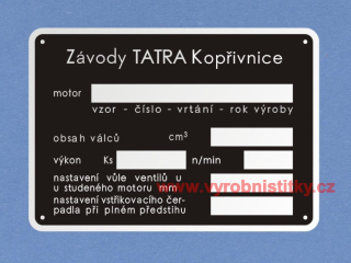 Výrobní štítek Závody TATRA Kopřivnice