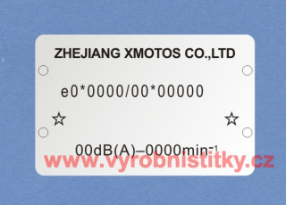Výrobní štítek ZHEJIANG XMOTOS CO.,LTD