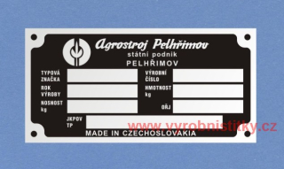Výrobní štítek Agrostroj Pelhřimov