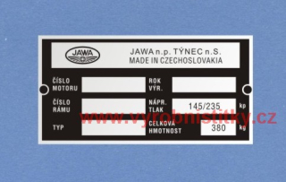 Výrobní štítek JAWA 350 634 hm 380