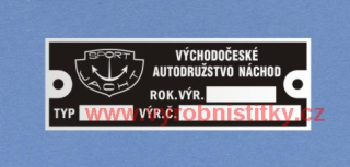 Výrobní štítek SPORTJACHT VÝCHODOČESKÉ AUTODRUŽSTVO - RV-TYP-VIN17
