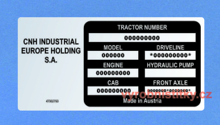 Výrobní štítek CNH INDUSTRIAL pro tisk čísel