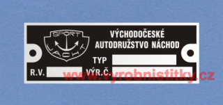 Výrobní štítek SPORTJACHT VÝCHODOČESKÉ AUTODRUŽSTVO - TYP-RV-VIN17