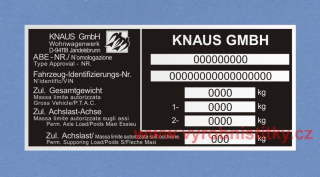 Výrobní štítek KNAUS Jandelsbrunn Al folie