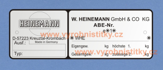 Výrobní štítek HEINEMANN Eigeng+Gesamt