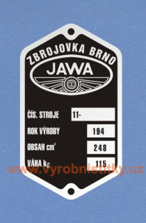 Výrobní štítek JAWA 250 pérák 75 mm RV 194