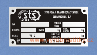 Výrobní štítek STS Olbramovice