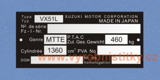 Výrobní štítek SUZUKI VX51L