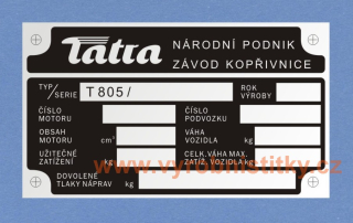 Výrobní štítek Typová tabulka Tatra 805 1955 a výše