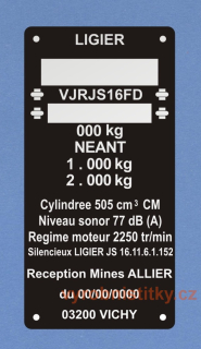 Výrobní štítek LIGIER