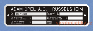 Výrobní štítek Opel REKORD