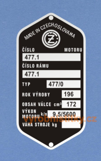 Výrobní štítek ČZ 477-obsah 172