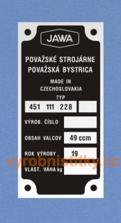 Výrobní štítek JAWA BABETTA 228