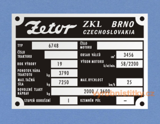 Výrobní štítek Zetor 6748