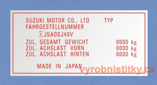 Výrobní štítek SUZUKI MOTOR červený - Al folie