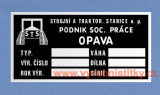 Výrobní štítek STS OPAVA