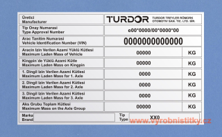 Výrobní štítek TURDOR 200x120 mm