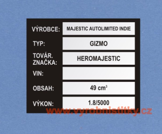 Výrobní štítek MAJESTIC AUTOLIMITED