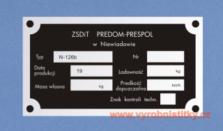 Výrobní štítek Predom Prespol N-126b