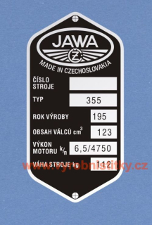 Výrobní štítek Jawa ČZ 15..