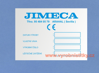 Výrobní štítek JIMECA