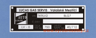 Výrobní štítek LUCAS GAS SERVIS