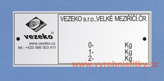 Výrobní štítek Vezeko