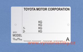 Výrobní štítek TOYOTA MOTOR CORPORATION