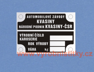 Výrobní štítek KVASINY NÁRODNÍ PODNIK KVASINY-ČSR 52x37