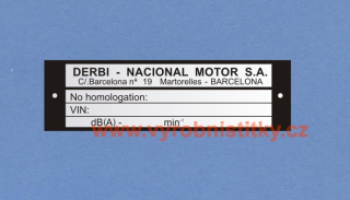 Výrobní štítek  DERBI homologation