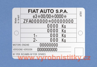 Výrobní štítek FIAT RITMO Abarth s tištěnými čísly