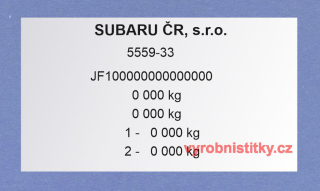 Výrobní štítek SUBARU ČR - Al folie