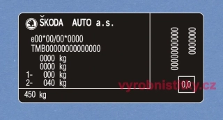 Výrobní štítek Škoda Fabia