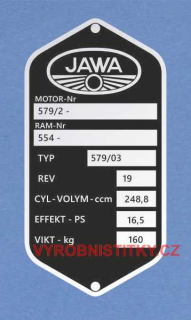 Výrobní štítek JAWA - švéd, RAM 554