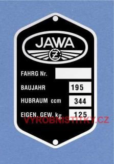 Výrobní štítek JAWA-ČZ 350 pérák německý