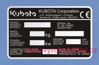 Výrobní štítek Kubota