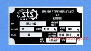Výrobní štítek STS HUMENNÉ MV2-022, HMOTA 1780