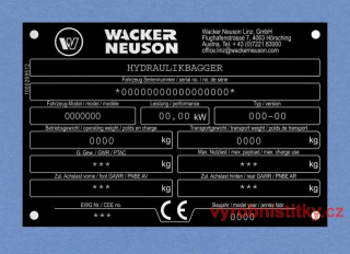 Výrobní štítek WACKER NEUSON 105 X 70 mm