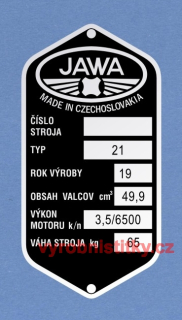 Výrobní štítek JAWA 21