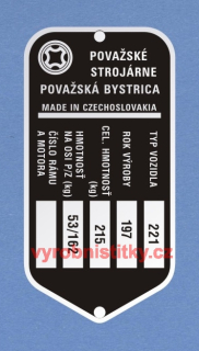 Výrobní štítek Jawa Pionýr  221