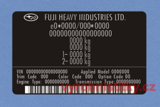 Výrobní štítek FUJI HEAVY INDUSTRIES - folie