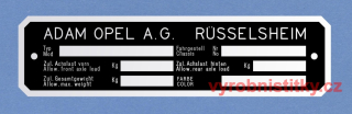 Výrobní štítek OPEL MANTA
