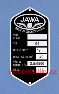 Výrobní štítek Jawa 05, obs. 49