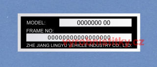 Výrobní štítek ZHE JIANG